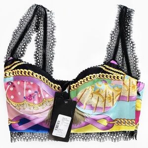 Authentic NWT Versace Womens Lace Trim Silk Bralette Crop Top